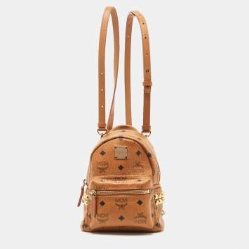 Pre Owned MCM Tan Visetos Coated Canvas and Leather Mini Studded Stark-Bebe Boo Backpack