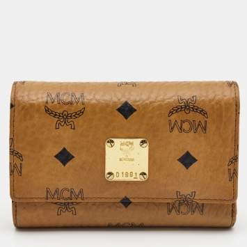 Pre Owned MCM Cognac Visetos Coated Canvas Flap Trifold Wallet