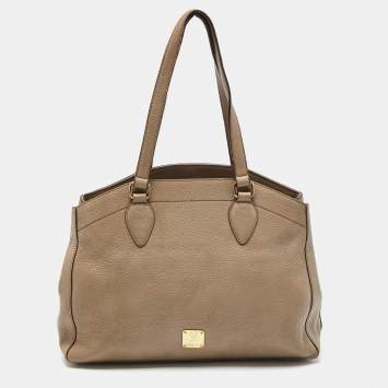 Pre Owned MCM Taupe Leather Shoulder Bag