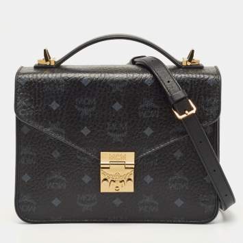 Pre Owned MCM Black Visetos Coated Canvas and Leather Patricia Top Handle Bag