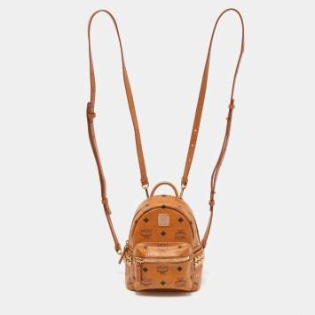 Pre Owned MCM Cognac Visetos Coated Canvas and Leather Mini Studded Stark-Bebe Boo Backpack