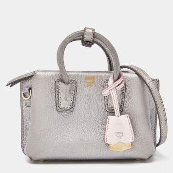 Pre Owned MCM Silver Leather Mini Milla Tote