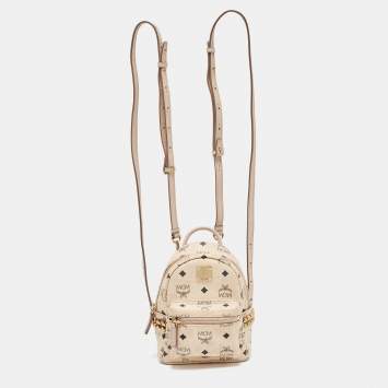 Pre Owned MCM Beige Visetos Coated Canvas and Leather Mini Studded Stark-Bebe Boo Backpack