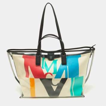 Pre Owned MCM Transparent/Black PVC and Leather Glitch Logo Shopper Tote 