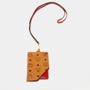 Pre Owned MCM Cognac/Red Visetos Coated Canvas and Leather Lanyard Card Holder 