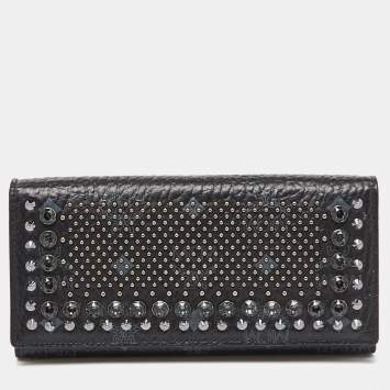 Pre Owned MCM Black Visetos Coated Canvas Embellished Continental Wallet