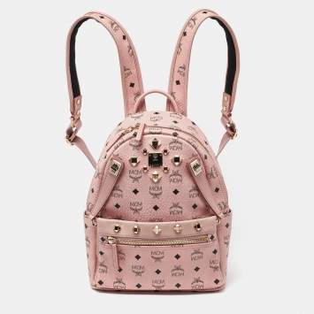 Pre Owned MCM Pink/Black Visetos Coated Canvas and Leather Dual Stark Backpack