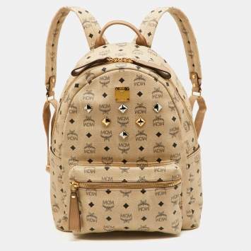 Pre Owned MCM Beige Visetos Coated Canvas and Leather Stark Side Studs Backpack