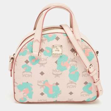 Pre Owned MCM Pink Visetos Coated Canvas and Leather Mini Half Moon Crossbody Bag