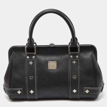 Pre Owned MCM Black Leather Studded Frame Bag