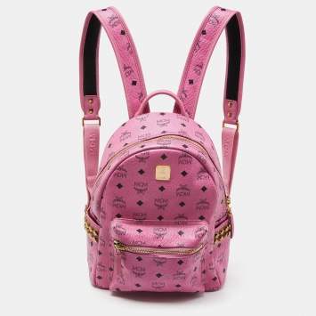 Pre Owned MCM Pink Visetos Coated Canvas Small Studs Stark Backpack