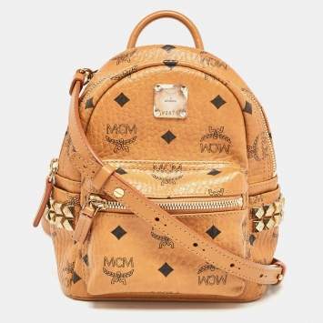 Pre Owned MCM Cognac Visetos Coated Canvas and Leather Mini Studded Stark-Bebe Boo Backpack