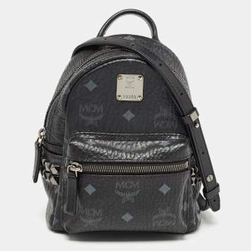Pre Owned MCM Black Visetos Coated Canvas and Leather X-Mini Stark Bebe Boo Backpack