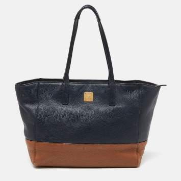Pre Owned MCM Blue/Brown Leather Zip Shopper Tote