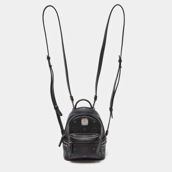 Pre Owned MCM Black Visetos Coated Canvas and Leather Mini Studded Stark-Bebe Boo Backpack