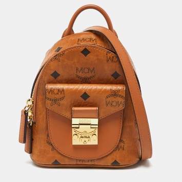 Pre Owned MCM Cognac Visetos Coated Canvas and Leather Mini Patricia Backpack