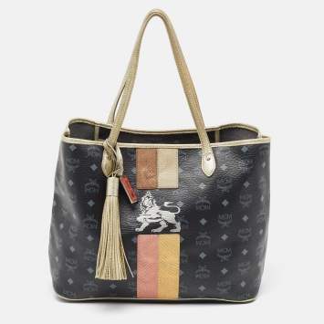 Pre Owned MCM Dark Dark Blue/Multicolor Visetos Coated Canvas Princess Lion Shopper Tote