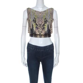 Pre Owned McQ by Alexander McQueen Croc Print Layered Crop Top S
