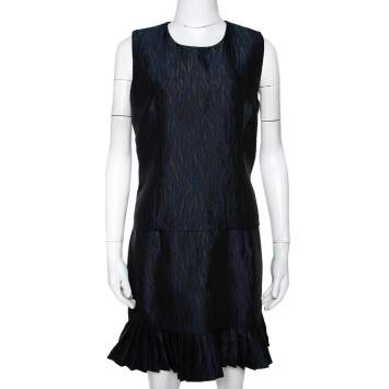 Pre Owned Mcq by Alexander McQueen Navy Blue Jacquard Pleated Mini Dress M