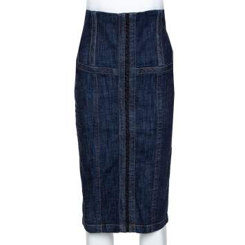 Pre Owned McQ by Alexander McQueen Indigo Denim Corset Waist Detail Pencil Skirt S