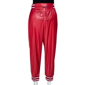 Pre Owned McQ by Alexander McQueen Red Synthetic & Rib Trim Joggers S 