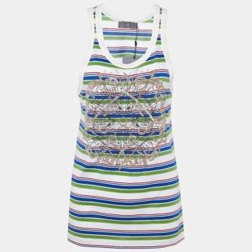 Pre Owned McQ by Alexander McQueen Multicolor Striped & Embroidered Tank Top M