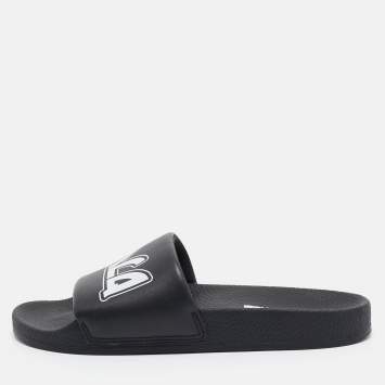 Pre Owned McQ by Alexander McQueen Black Faux Leather Logo Slides Size 40