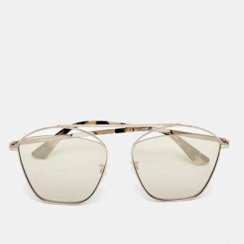 Pre Owned McQ by Alexander McQueen Pale Gold Tone/ Gold Mirrored MQ0177SA Square Sunglasses