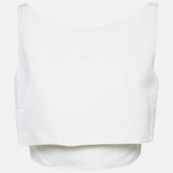 Pre Owned McQ by Alexander McQueen White Faille Cotton Blend Layered Crop Top M