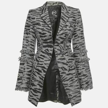 McQ by Alexander McQueen Grey Animal Pattern Wool Fringed Jacket S