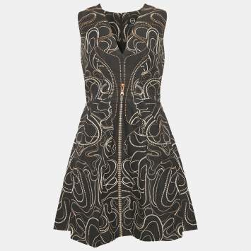 Pre Owned McQ by Alexander McQueen Navy Blue Zipper Print Cotton Blend Mini Dress M