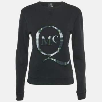 Pre Owned McQ By Alexander McQueen Black Cotton Knit Logo Patchwork Detail Sweatshirt XS