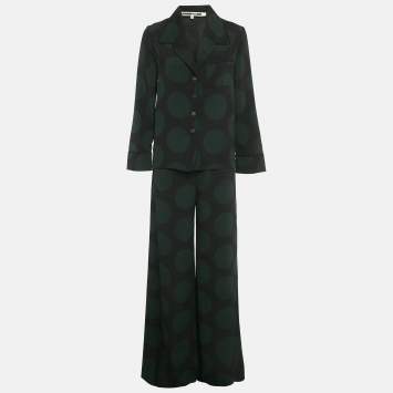 Pre Owned McQ by Alexander McQueen Black Big Polka Dot Crepe Top & Pants Set S 