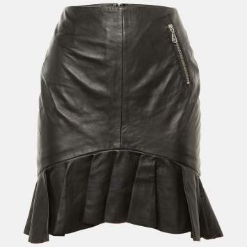 Pre Owned McQ by Alexander McQueen Black Leather Mini Skirt S