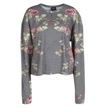 Pre Owned McQ by Alexander McQueen Rose and Houndstooth Print Long Sleeve Sweatshirt M