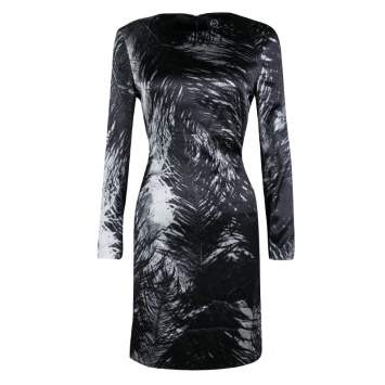 Pre Owned McQ by Alexander McQueen Monochrome Printed Silk Satin Long Sleeve Dress M