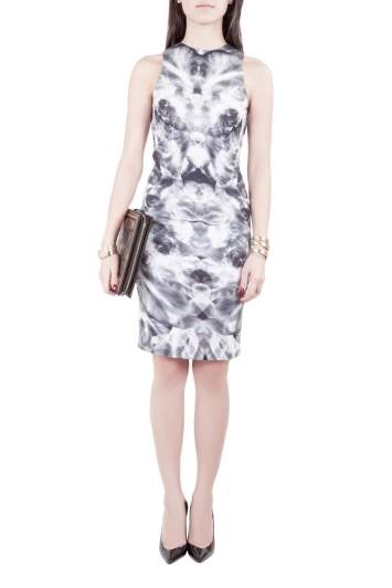 Pre Owned McQ by Alexander McQueen Grey Mirrored Iris Print Jersey Sleeveless Bodycon Dress XS