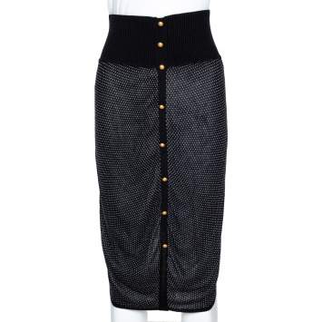 Pre Owned McQ by Alexander McQueen Monochrome Patterned Stretch Knit Button Detail Skirt S