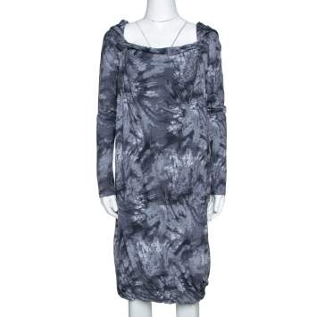 McQ by Alexander McQueen Graphite Printed Cotton Jersey Hooded Dress S