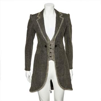 Pre Owned McQ by Alexander McQueen Grey Linen Button Front Blazer Coat S