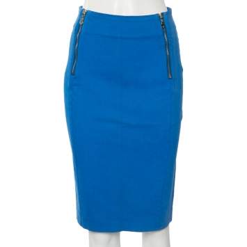 Pre Owned McQ by Alexander McQueen Blue Denim Zip Detail Knee Length Skirt M