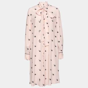 Pre Owned McQ by Alexander McQueen Pink Crepe Swallow Motif Neck Tie Dress M
