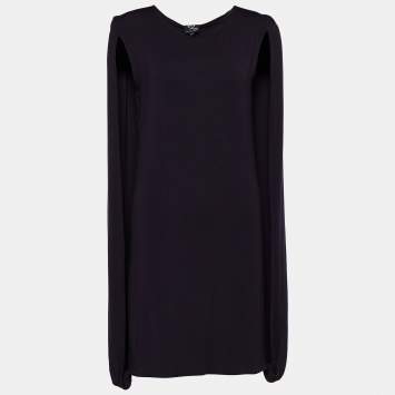 Pre Owned McQ by Alexander McQueen Dark Purple Jersey Draped Cape Dress L