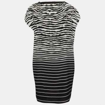 McQ by Alexander McQueen Black Striped Zipper Detail Midi Dress M