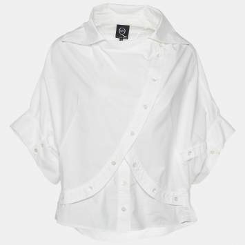 Pre Owned Alexander McQueen White Cotton Asymmetric Button Detail Oversized Shirt S