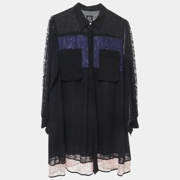 Pre Owned McQ by Alexander McQueen Black Crepe Button Front Flared Short Shirt Dress M