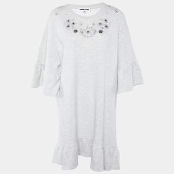 Pre Owned McQ by Alexander McQueen Grey Cotton Crystal Embellished Mini Dress M