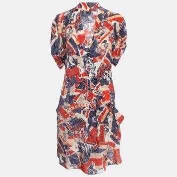 Pre Owned McQ by Alexander McQueen Multicolor Printed Silk Draped Short Dress S