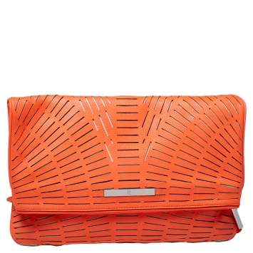 Pre Owned McQ by Alexander McQueen Neon Orange Laser Cut Fold Over Clutch