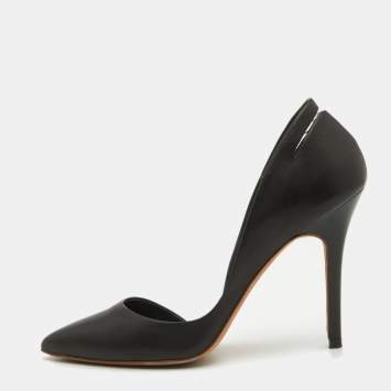 Pre Owned McQ by Alexander McQueen Black Leather Lex D'orsay Pumps Size 38